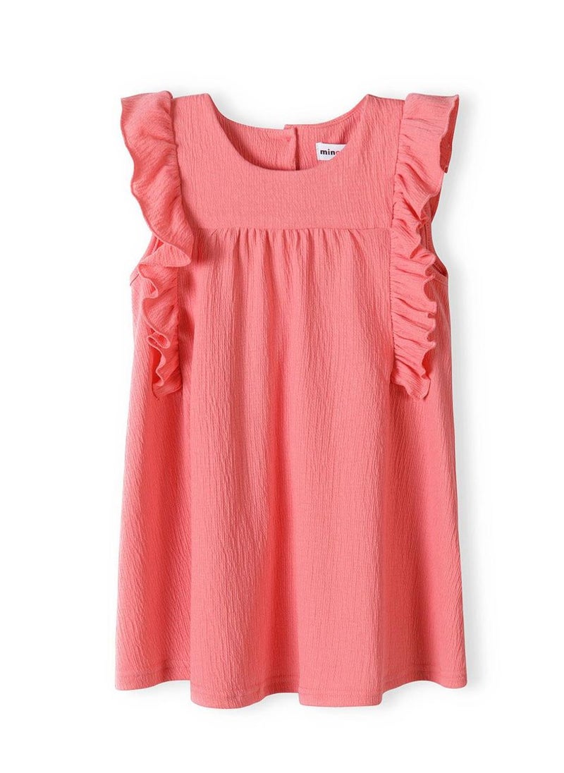 مينوتي فستان بناتي بدون أكمام بكشكش بلون المرجان - Image 2