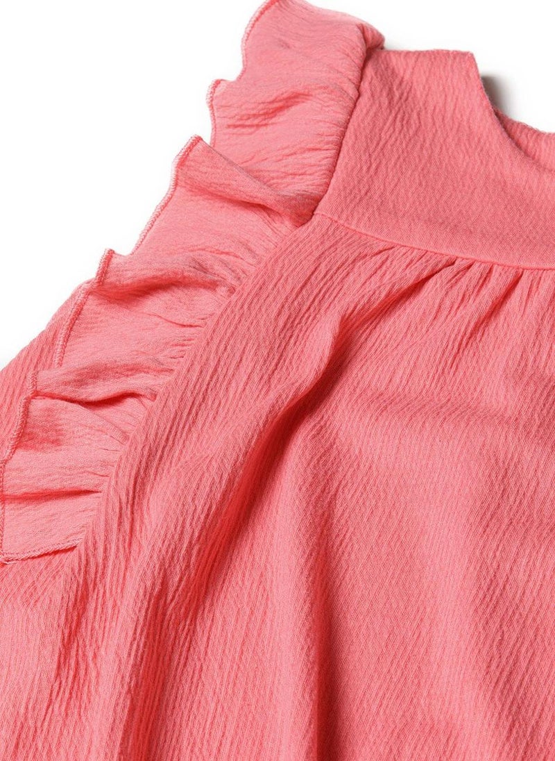 مينوتي فستان بناتي بدون أكمام بكشكش بلون المرجان - Image 4