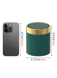 KASTWAVE Mini Trash Can with Lid, Desktop Small Trash Can Recycling Bin Cute Metal Garbage Can for Tabletop Countertop Use,Stainless Steel 0.4 Gallon/1.5 Liter Waste Bin Mini Garbage Cans Dark Green  - Image 2