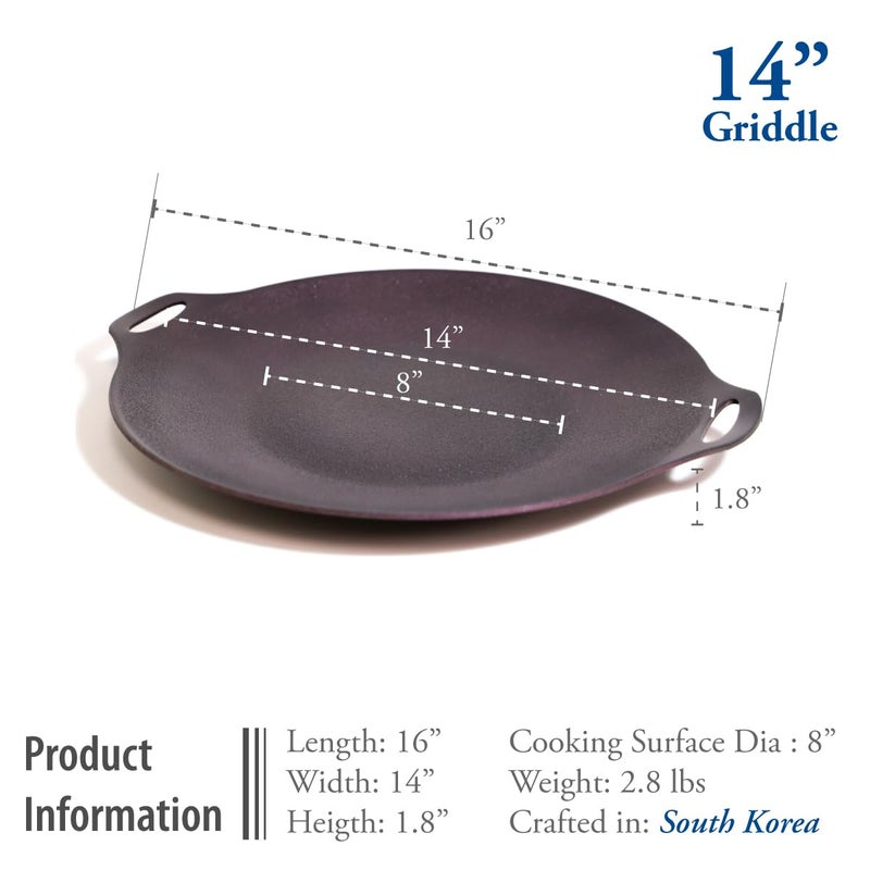 TECHEF - 14-inch Nonstick Round Griddle Grill Pan for Korean BBQ/Teppanyaki Pan, Tawa, Roti Pan/Induction Ready/Made in Korea (14-in) - Image 5