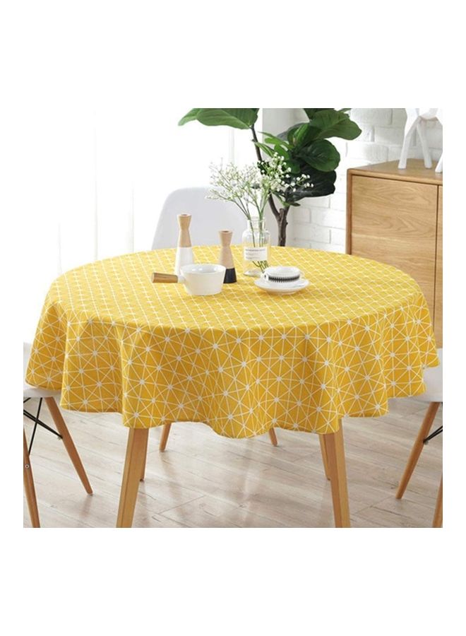 Round Stripe Table Cover Yellow/White 150cm - Image 2