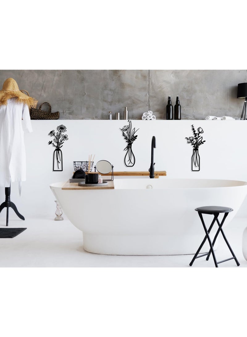 انسجام 3 قطع من فنون الزهور المعدنية على الحائط - ديكور ريفي بسيط باللون البيج لغرفة المعيشة والحمام وغرفة النوم وغرفة الطعام وهدايا الترحيب بالمنزل الجديد - Image 5