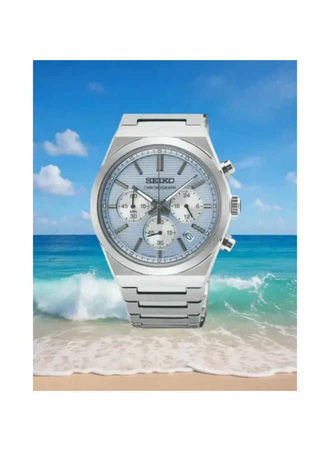 Seiko Sport Chronograph Men's Watch SSB459P1, 40mm Light-Blue Dial, Stainless Steel Bracelet, 100M WR - Image 2