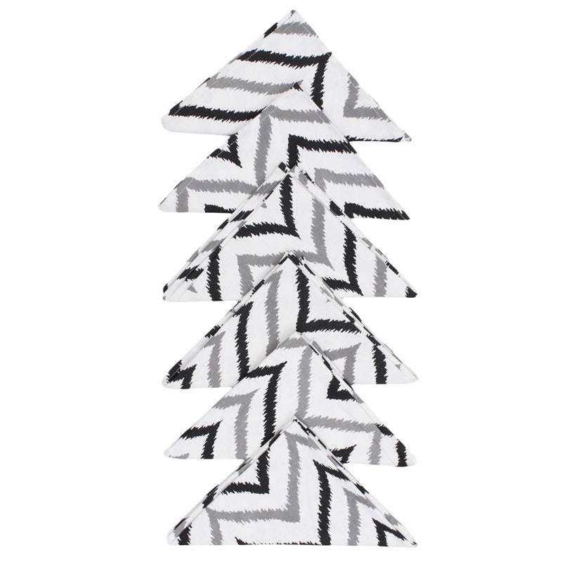 Dekor World Cotton Black Ikat Chevron Printed and Solid Napkin Set (Pack of 12) - Image 2