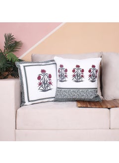 Umi Both Side Block Print Gulnaz Red Cushion Cover Set of 2 18 x 18 Inches