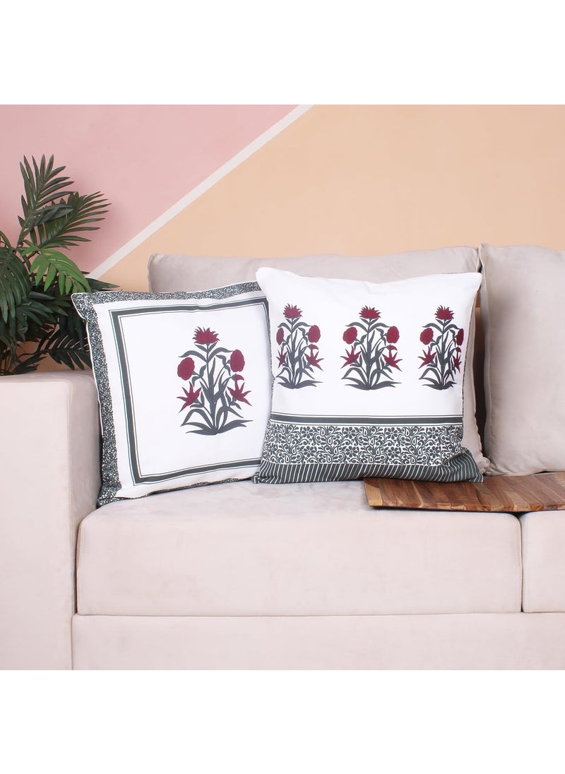 Brand - Umi - Umi Both Side Block Print Gulnaz Red Cushion Cover Set of 2 18 x 18 Inches - Image 1