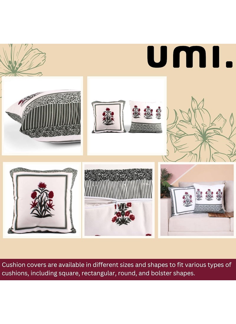 Brand - Umi - Umi Both Side Block Print Gulnaz Red Cushion Cover Set of 2 18 x 18 Inches - Image 1
