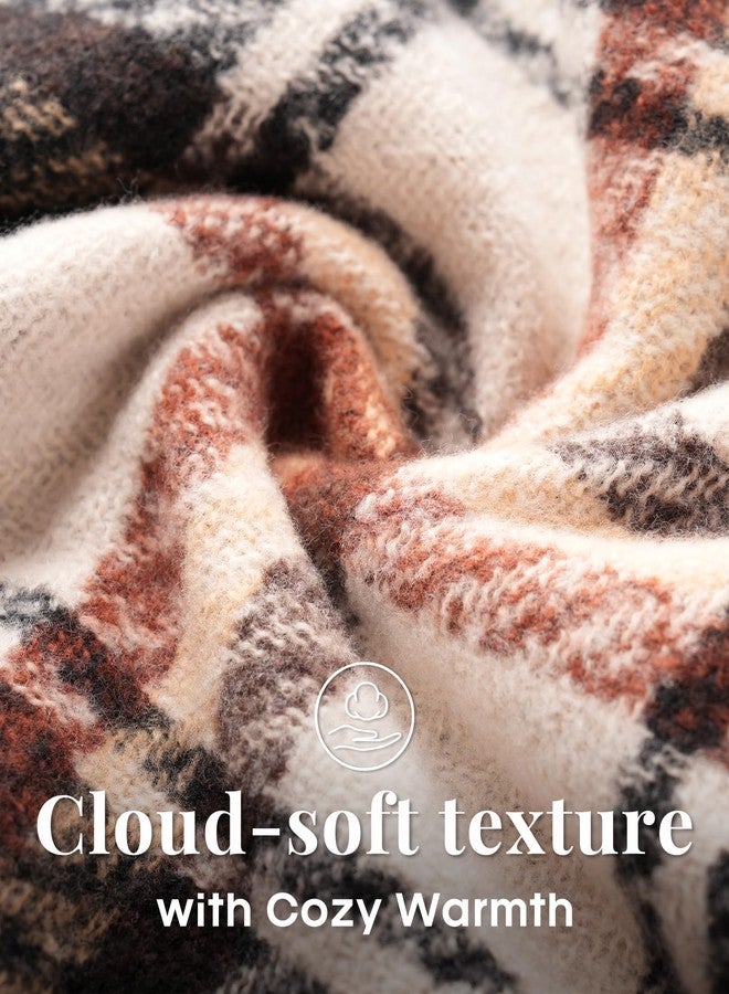 فورتوك وشاح شتوي دافئ من فيرتوك للنساء، وشاح ناعم، وشاح كبير الحجم مزين بشرابات ونقشة مربعات - Image 5