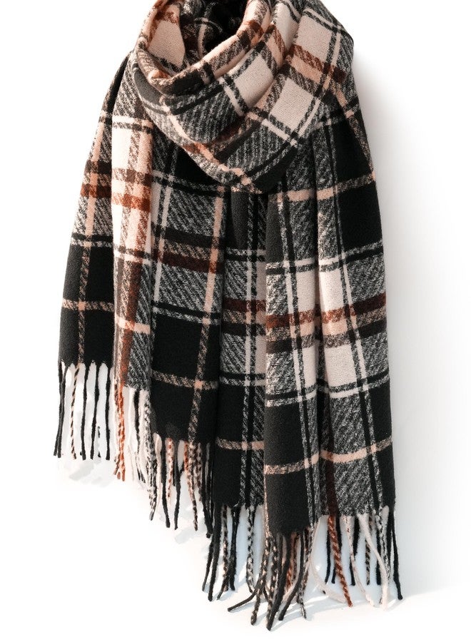 فورتوك وشاح شتوي دافئ من فيرتوك للنساء، وشاح ناعم، وشاح كبير الحجم مزين بشرابات ونقشة مربعات - Image 1