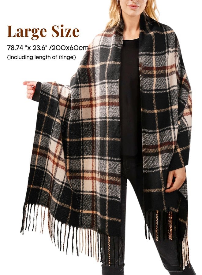 فورتوك وشاح شتوي دافئ من فيرتوك للنساء، وشاح ناعم، وشاح كبير الحجم مزين بشرابات ونقشة مربعات - Image 3