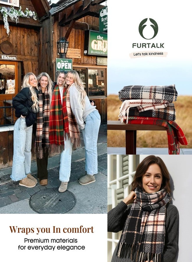 فورتوك وشاح شتوي دافئ من فيرتوك للنساء، وشاح ناعم، وشاح كبير الحجم مزين بشرابات ونقشة مربعات - Image 4