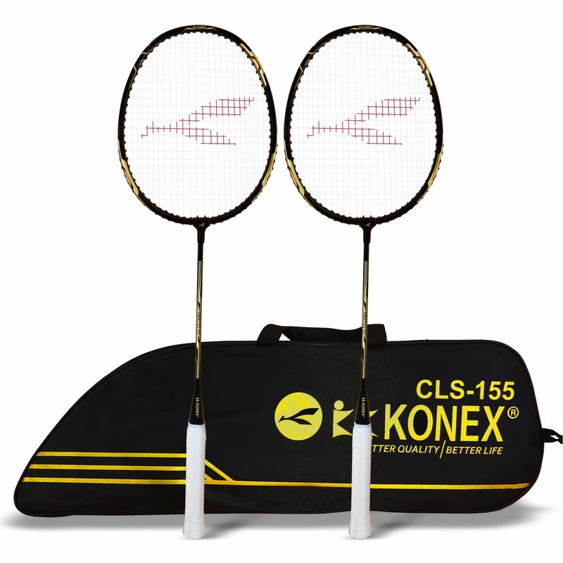 KONEX Aluminium Badminton Racquet | Optimized String Tension, Ergonomic Grip & Durable Frame | Full Cover Included - Black (Pack of 2) - Image 1