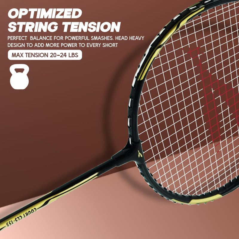 KONEX Aluminium Badminton Racquet | Optimized String Tension, Ergonomic Grip & Durable Frame | Full Cover Included - Black (Pack of 2) - Image 4