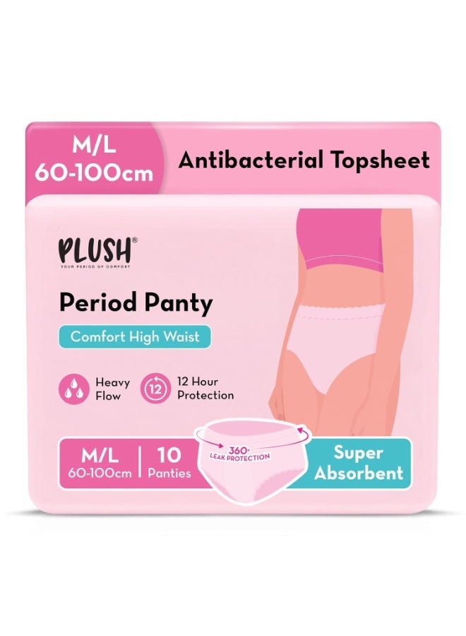 Plush Comfort High Waist Disposable Period Panty for Girls Heavy Flow- 10 Pcs M/L (60-100cm) | Anti-Bacterial, Non-Bulky 12-Hr Protection | 360° Coverage 100% Rash-Free Period Panties - Image 1