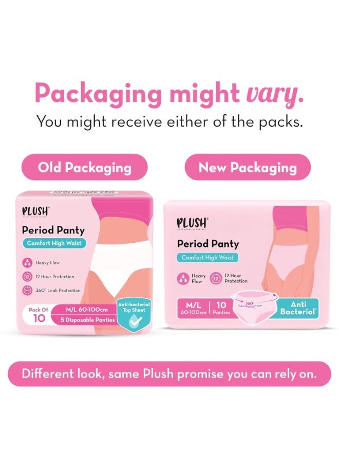 Plush Comfort High Waist Disposable Period Panty for Girls Heavy Flow- 10 Pcs M/L (60-100cm) | Anti-Bacterial, Non-Bulky 12-Hr Protection | 360° Coverage 100% Rash-Free Period Panties - Image 2