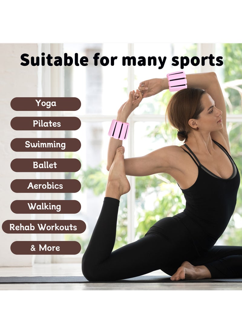 Wrist Ankle Weights 2PCS Adjustable Exercise Weights Wrist and Ankle Weights Sets for Walking, Yoga, Dance, Barre and Gym(2 Lbs Pink)