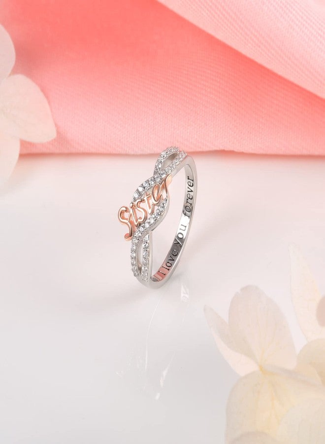 Sariel 925 Sterling Silver Mom Nana Sister Daughter Bestie Wife Ring for Women I Love You Forever Mothers Day Christmas Birthday Rings Jewelry Gifts (Sister, 8) - Image 3