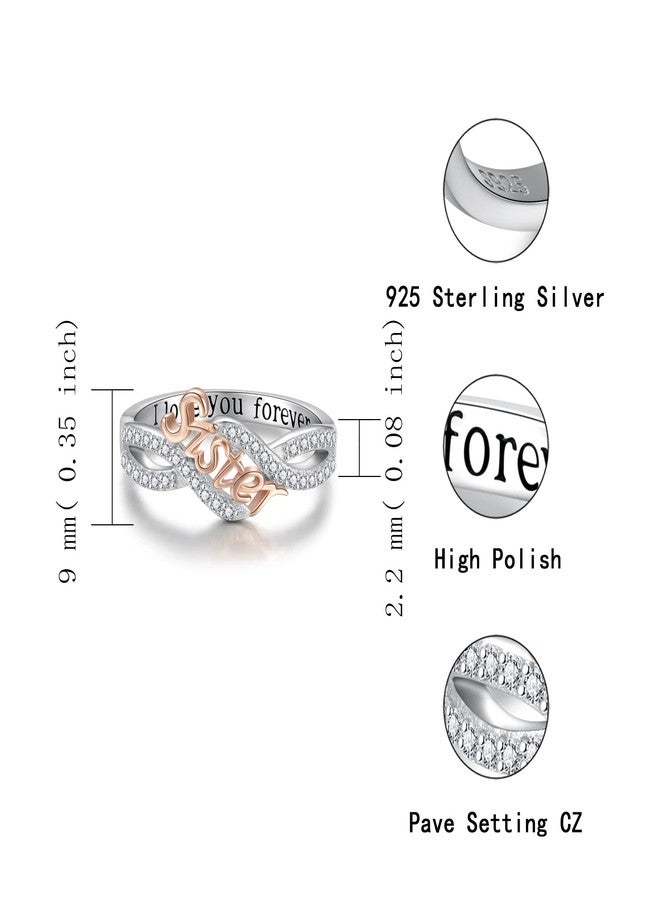 Sariel 925 Sterling Silver Mom Nana Sister Daughter Bestie Wife Ring for Women I Love You Forever Mothers Day Christmas Birthday Rings Jewelry Gifts (Sister, 8) - Image 5