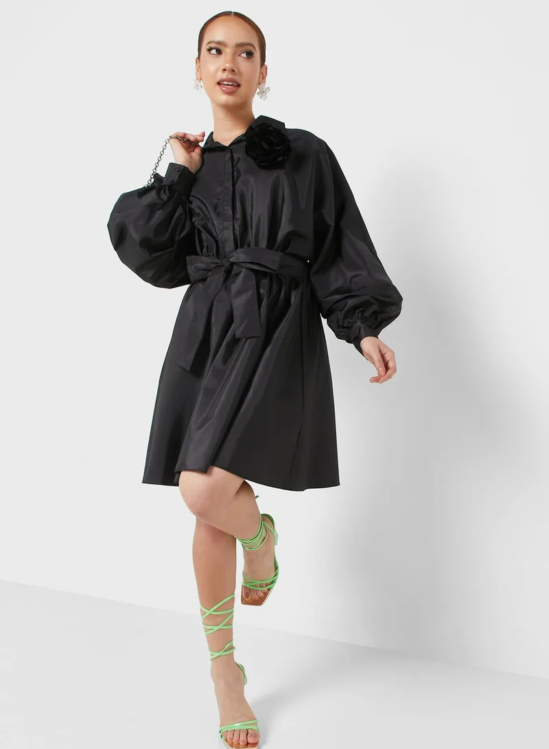 Nocturne Belted Black Dress