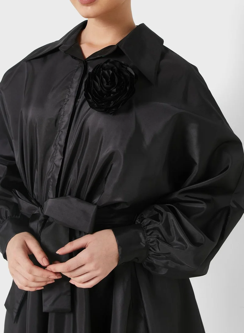 Nocturne Belted Black Dress