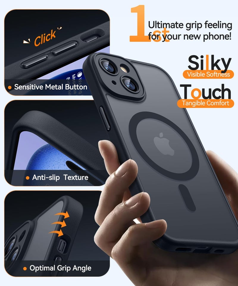 CANSHN Magnetic for iPhone 15 Case, Upgraded [Full Camera Protection] [Compatible with Magsafe] [Translucent Matte] Shockproof Protective Phone Case for iPhone 15 6.1" - Black - Image 5