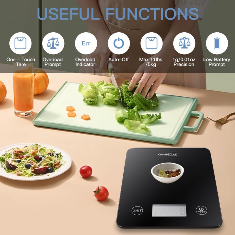 Geek Chef Digital Scale with App, Scale for Food Weight, Smart Food Nutrition Scale, Digital Kitchen Scales, Cooking Tool of Kitchen,1 lb/oz Black Glass - Image 3