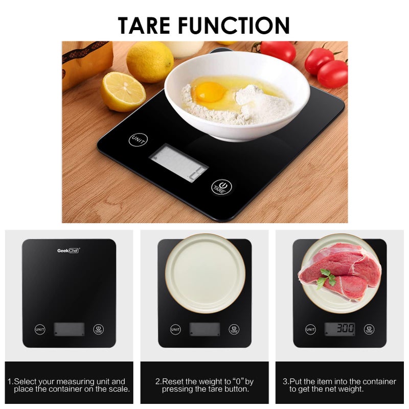 Geek Chef Digital Scale with App, Scale for Food Weight, Smart Food Nutrition Scale, Digital Kitchen Scales, Cooking Tool of Kitchen,1 lb/oz Black Glass - Image 4