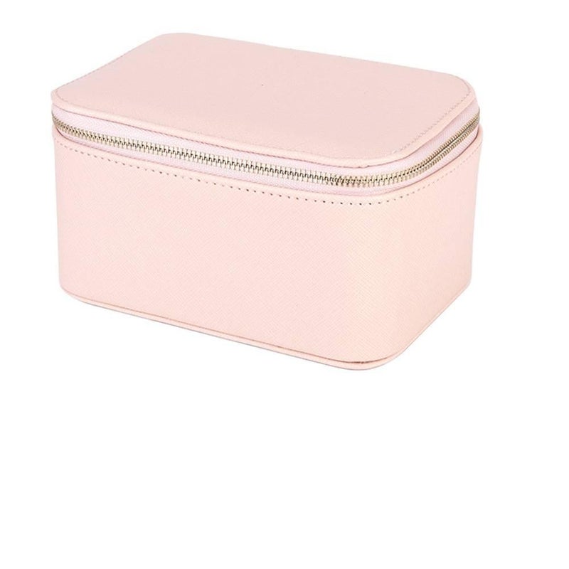 PU Leather Portable Jewelry Box for Earrings 16.5 x 11.5 x 9 cm Pink Casual Style for Tabletop Use - Image 1