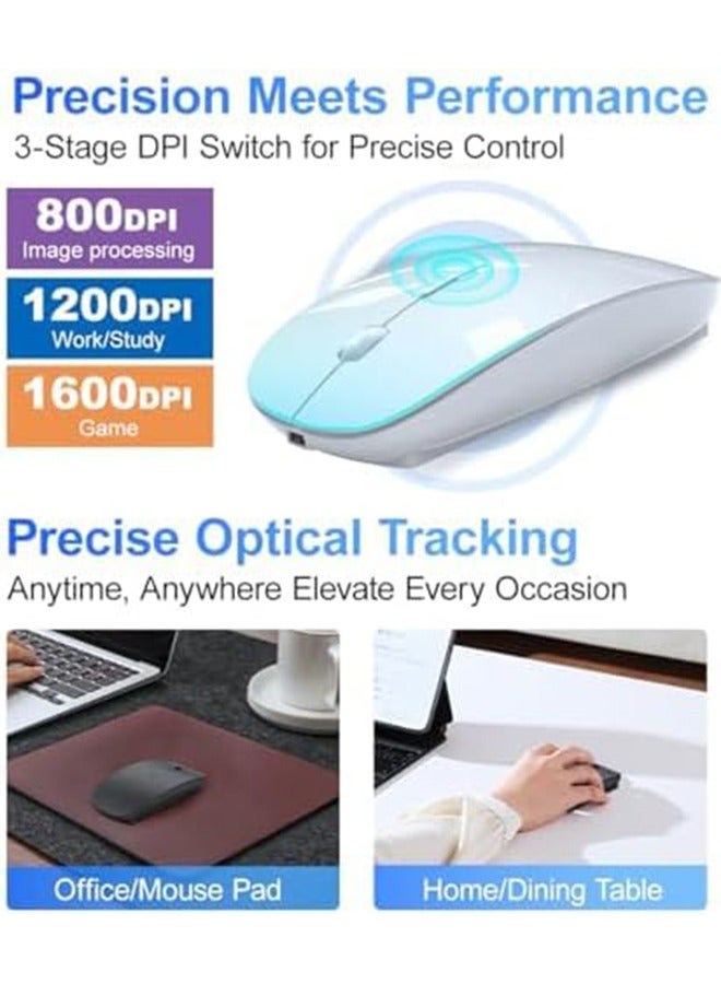 Wireless Mouse with Receiver,Slim Rechargeable Mouse Noiseless Click and 3 Adjustable DPI Level,Wireless Mouse for Laptop,Tablet, iMac,MacBook Air - White - Image 4