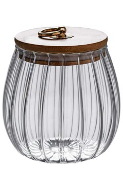 Excefore Glass Coffee Nuts Canister Airtight Storage Jar Petal Decorative Container with Bamboo Lid Metal Handle Easy to Grasp 700ml (23oz)  - Image 1