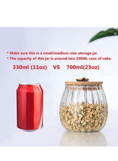 Excefore Glass Coffee Nuts Canister Airtight Storage Jar Petal Decorative Container with Bamboo Lid Metal Handle Easy to Grasp 700ml (23oz)  - Image 2