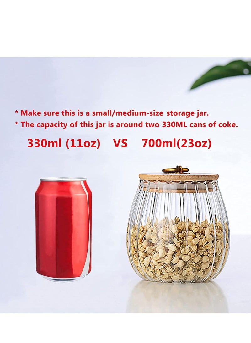 Excefore Glass Coffee Nuts Canister Airtight Storage Jar Petal Decorative Container with Bamboo Lid Metal Handle Easy to Grasp 700ml (23oz) - Image 2