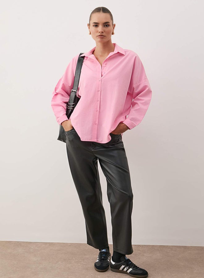 trendyol Pink Cotton Oversize Wide Fit Woven Shirt - Image 1