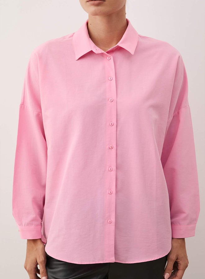 trendyol Pink Cotton Oversize Wide Fit Woven Shirt - Image 4