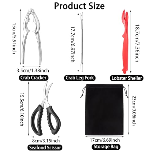 suoundey Seafood Cracker Tool Set With Lobster Sheller Stainless Steel Crab Crackers Crab Leg Fork Seafood Scissors And Storage Bag, Crab Leg Pick Utensils Set Crab Eating Tools (9Pcs) - Image 2