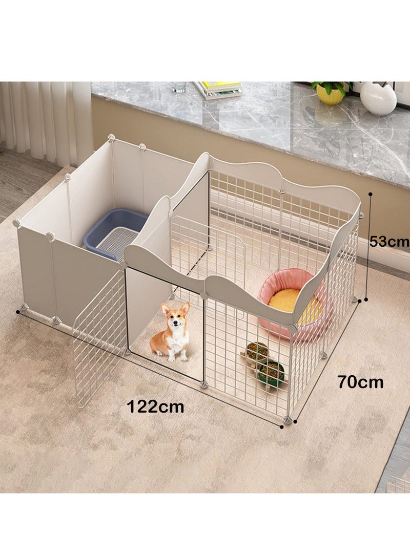شو وو حظيرة لعب الحيوانات الصغيرة 122x70x53 سم، سياج أرانب محمول داخلي من الأسلاك المعدنية سياج الفناء قفص خنزير غينيا حظيرة لعب معدنية للأرانب شينشيلا الهامستر جرو قطة صغيرة مع 12 لوحة، أبيض - Image 2