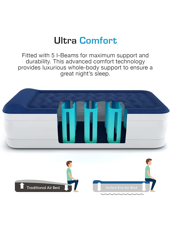 ACTIVE ERA Luxury Single Size Inflatable Mattress Elevated Air Mattress with Built in Pump Raised Pillow & Structured I Beam Technology - Image 3