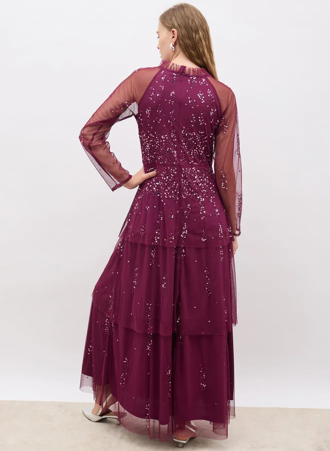 Styli Sequin Tulle Maxi Dress