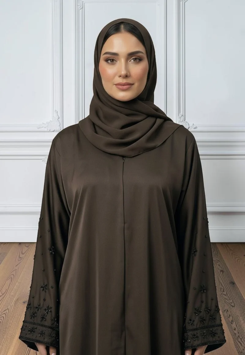 NUKHBAA The Serene Espresso Hand-Embellished Abaya | Nida Fabric-868