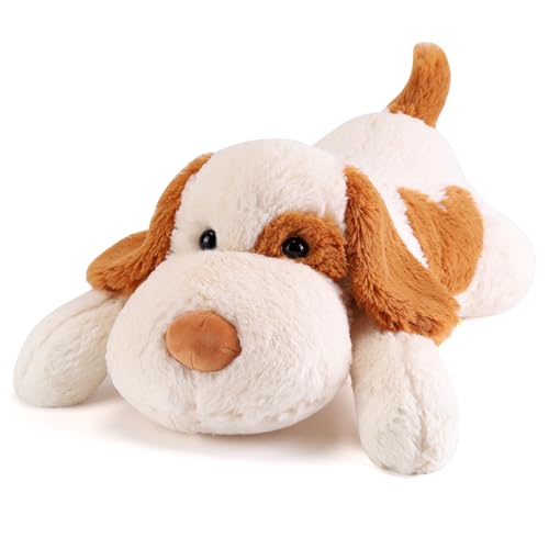 meowtastic Brown White Dog Weighted Stuffed Animals 22 Inch 45 Pounds Weighted Plush Dog Stuffed Animals Big Stuffed Dog Plush Pillow Cute Plush Toys Gifts for Kids Adults 22 45 lbs - Image 1