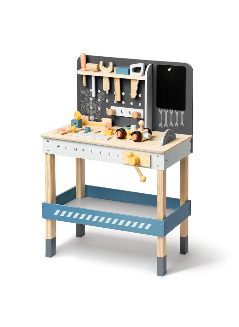 Robotime ROBOTIME Kids Tool Bench Wooden Toy Tool Bench with Realistic Tools and Electric Drill Kids Workbench for Kids Pretend Play Learning Toddler Tool Bench Gift for Boys  Girls Age 35 Blue  - Image 1