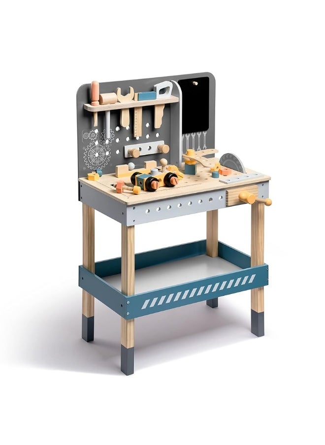 Robotime ROBOTIME Kids Tool Bench Wooden Toy Tool Bench with Realistic Tools and Electric Drill Kids Workbench for Kids Pretend Play Learning Toddler Tool Bench Gift for Boys  Girls Age 35 Blue  - Image 4