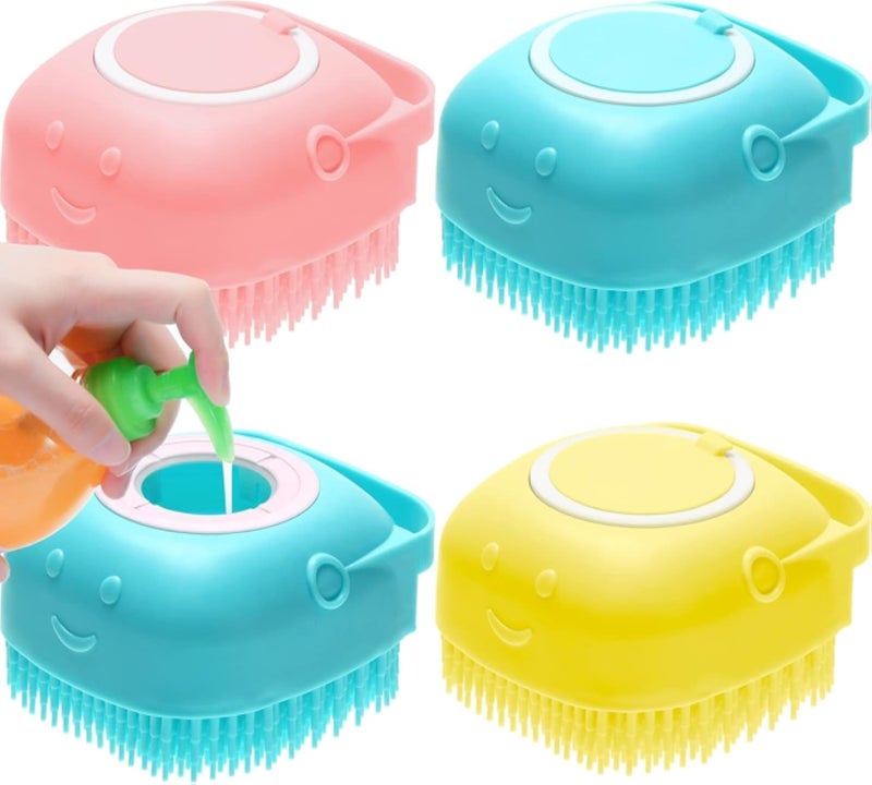 CHENGU 4 Pieces Silicone Soft Bath Shower Brush Exfoliating Body Scrubber with Soap Dispenser Silicone Massage Bath Brush SPA Massage Skin Care Tool for Children Women Men (Classic Styles)