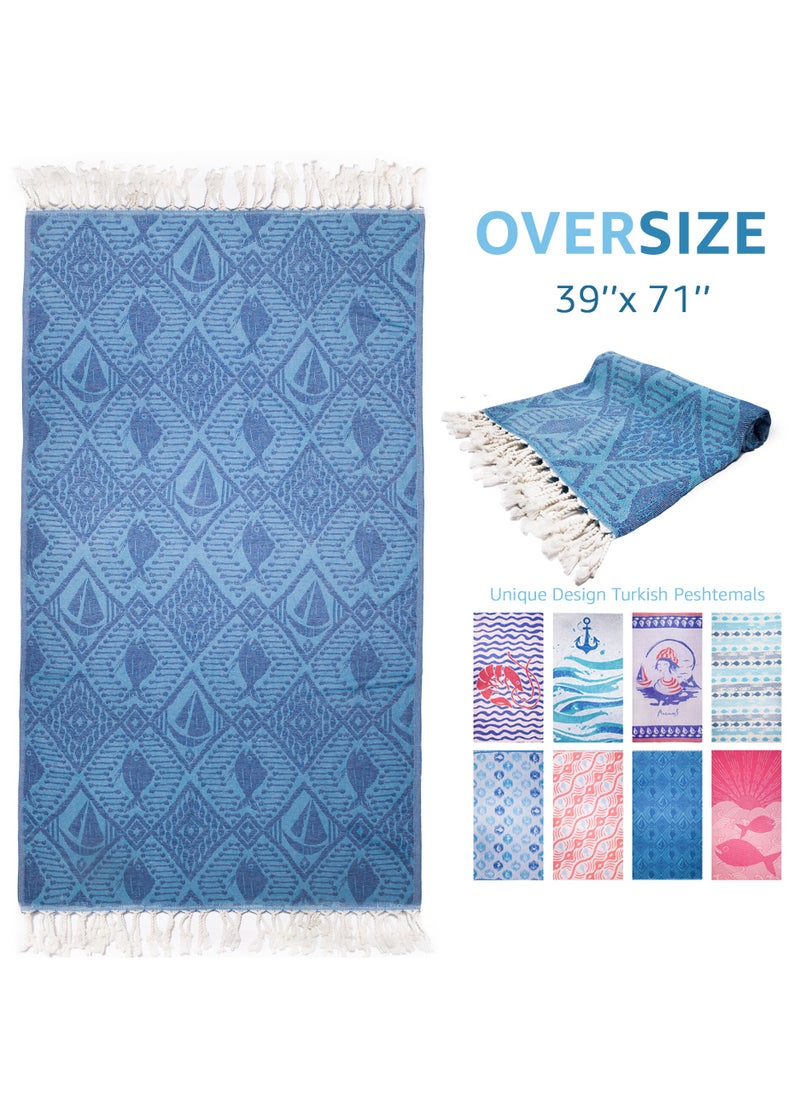 Anemoss Turkish Peshtemal Bath Towel, Large Size 100x180cm, Sail Pattern Design, 100% Cotton Soft & Quick Dry Material, Versatile Use for Beach, Pool and Bath, Peshtemal Bath Towel  - Image 1
