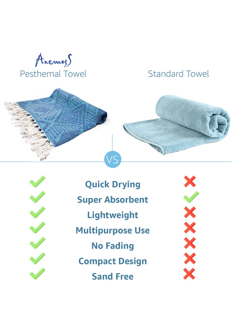 Anemoss Turkish Peshtemal Bath Towel, Large Size 100x180cm, Sail Pattern Design, 100% Cotton Soft & Quick Dry Material, Versatile Use for Beach, Pool and Bath, Peshtemal Bath Towel  - Image 3