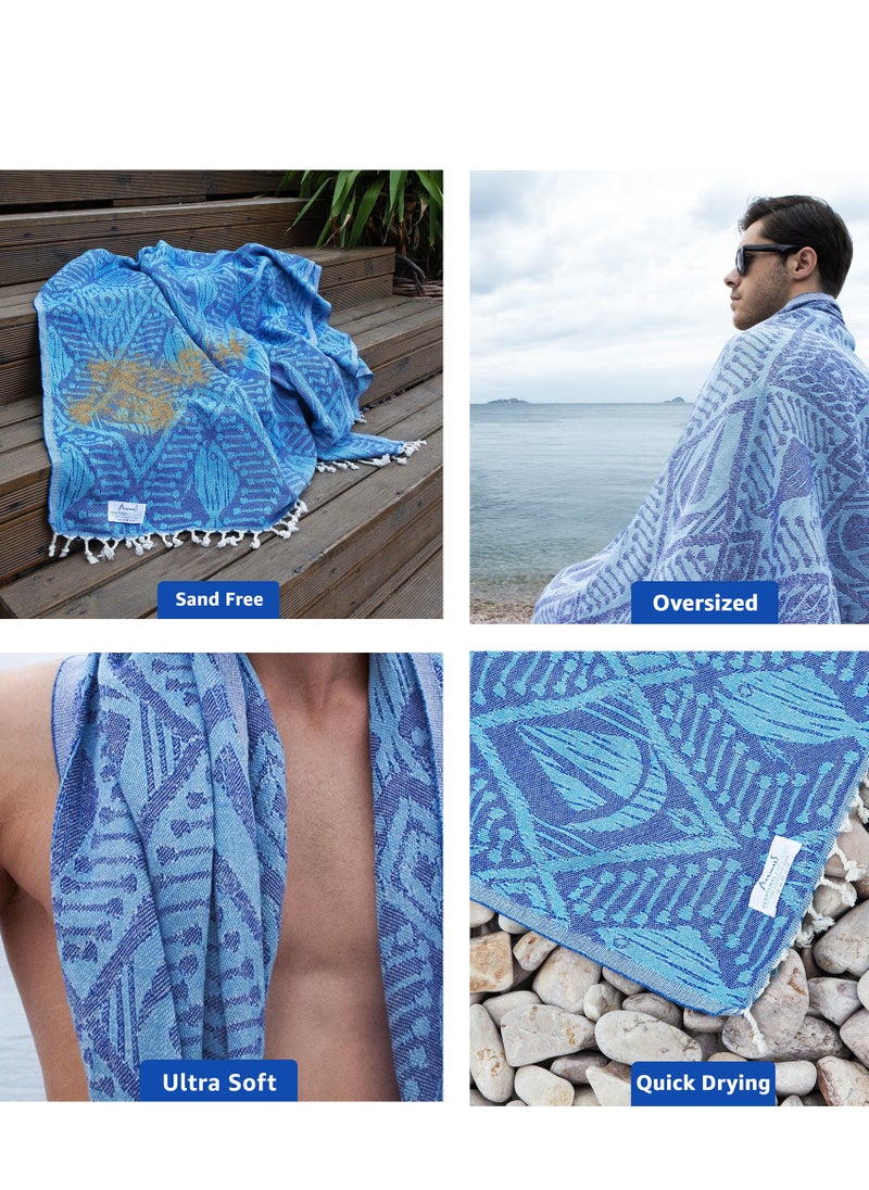 Anemoss Turkish Peshtemal Bath Towel, Large Size 100x180cm, Sail Pattern Design, 100% Cotton Soft & Quick Dry Material, Versatile Use for Beach, Pool and Bath, Peshtemal Bath Towel  - Image 5