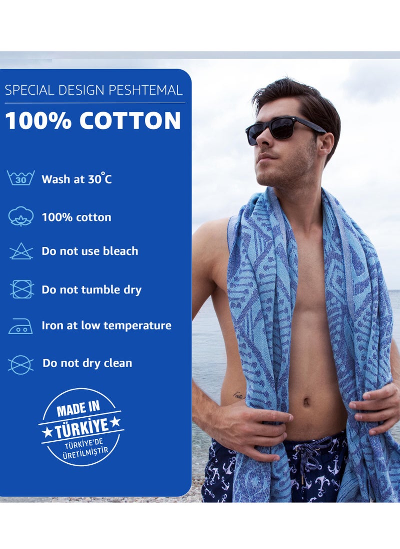 Anemoss Turkish Peshtemal Bath Towel, Large Size 100x180cm, Sail Pattern Design, 100% Cotton Soft & Quick Dry Material, Versatile Use for Beach, Pool and Bath, Peshtemal Bath Towel  - Image 2