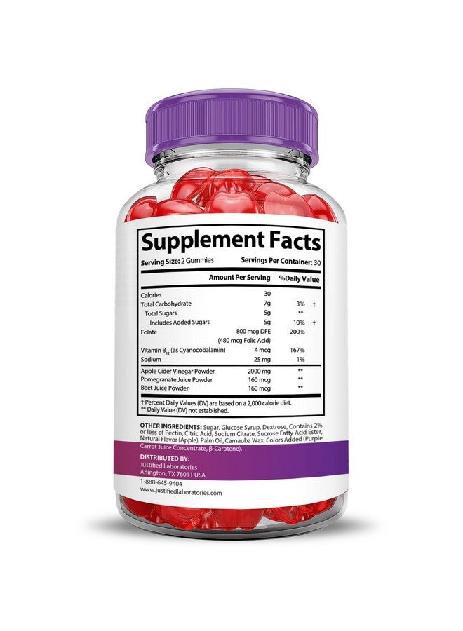Justified Laboratories (2 Pack) Pure Slim Keto ACV Gummies Extreme 2000MG PureSlim Keto Gummies Advanced Formula Apple Cider Vinegar with Pomegranate Beet Juice Powder B12 Vegan Non GMO 120 Gummys - Image 4