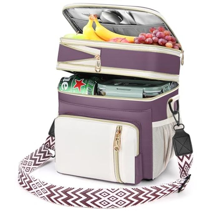 LOKASS Lunch Box & Lunch Bag for Women Men Double Deck, Large Insulated Adult Lunch Box Leakproof Lunchbox Cooler Bag for Work Picnic Beach,ï¼ˆDark Pink 16Lï¼‰