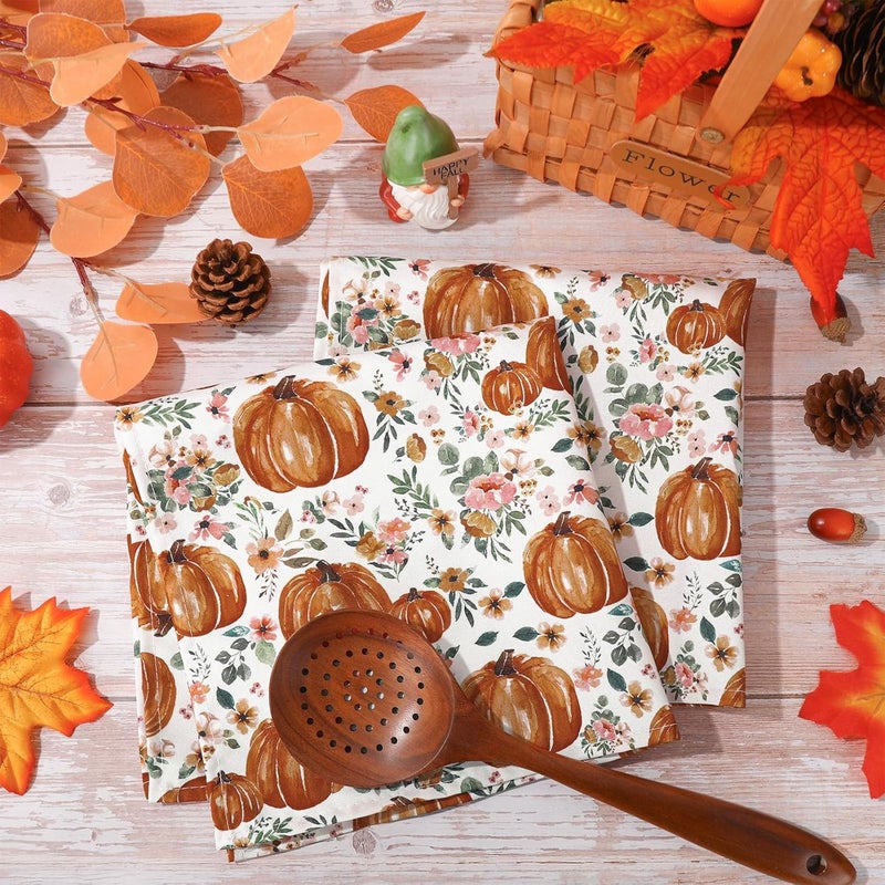 JarThenaAMCS 6Pcs Fall Cloth Napkin Autumn Pumpkin Floral Dinner Napkin Reusable Kitchen Top Collection for Farmhouse Harvest Dining Table 18 x 18 Inch - Image 3